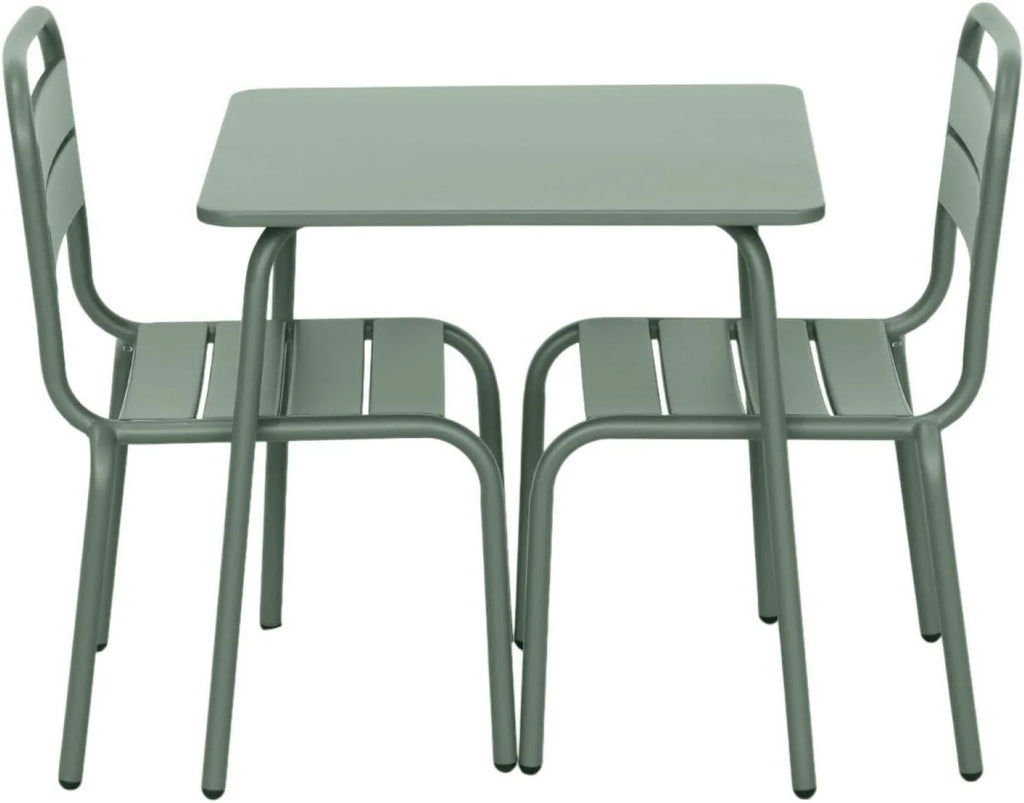 sweeek - Table de Jardin Enfant métal + 2 assises Vert de Gris Anna. 48x48cm