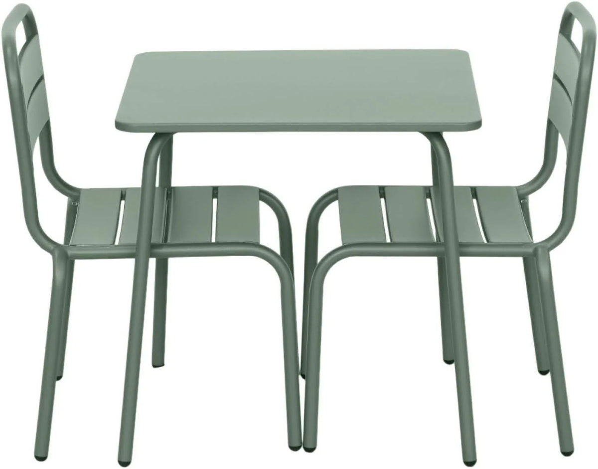 sweeek - Table de Jardin Enfant métal + 2 assises Vert de Gris Anna. 48x48cm
