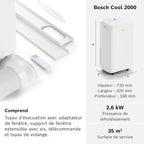 Bosch Cool 2000 Portable AC - 3 en 1 Climatiseur, Déshumidificateur, Ventilateur - 2,6 kW pour les pièces jusqu'à 35m² - Avec Mode Auto, Mode Silencieux et Mode Veille (46 db (A)) [Classe A]