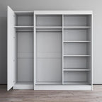 2-Door Wardrobe with Mirror, Glass Front, 2-Person (Gray / Black / White)