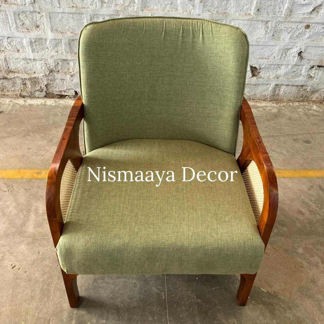 Marvin Solid Teak Wood & Rattan 1 Seater Sofa