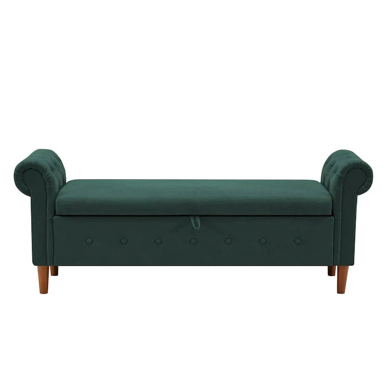 Storage Bench for Bedroom End of Bed Rolled Armed Velvet Ottoman Couch Long Bench