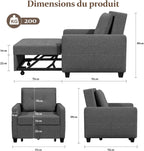 Canapé-lit Compact 3-en-1, canapé Pliant & ottomane avec Fonction lit, Fauteuil Convertible jusqu'à 200 kg, canapé-lit avec revêtement Effet Lin, Fauteuil pour Salon et Chambre d'amis, Gris foncé
