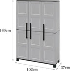 Dmora - Armoire d'extérieur Nandrin, Armoire à balais, Armoire d'extérieur 3 portes, 100% Made in Italy, 102x37h169 cm, Gris clair et noir, Finition damier