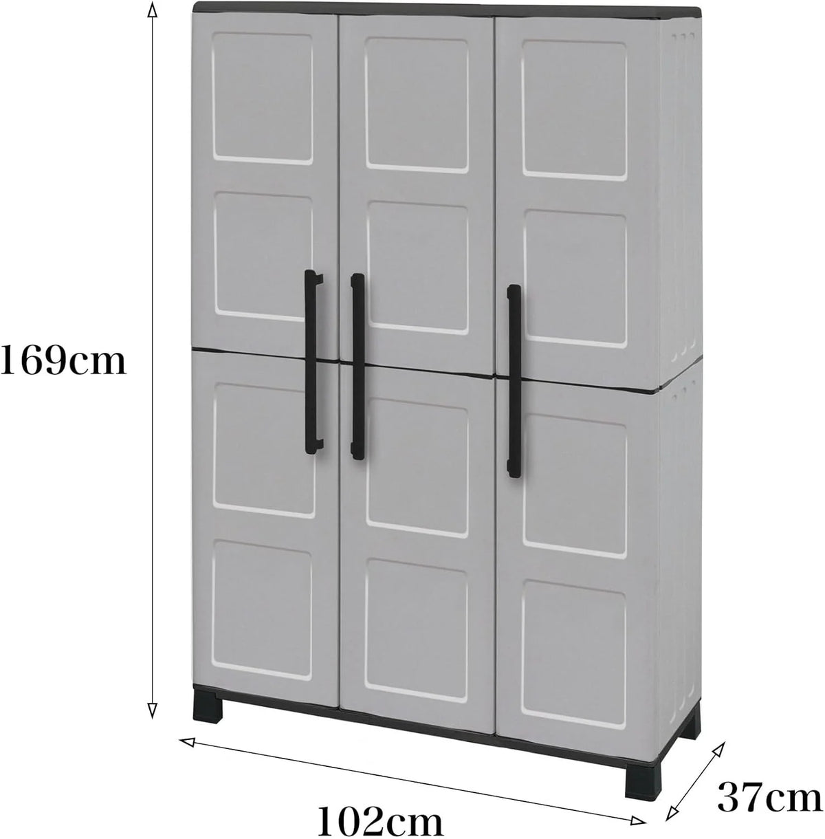 Dmora - Armoire d'extérieur Nandrin, Armoire à balais, Armoire d'extérieur 3 portes, 100% Made in Italy, 102x37h169 cm, Gris clair et noir, Finition damier