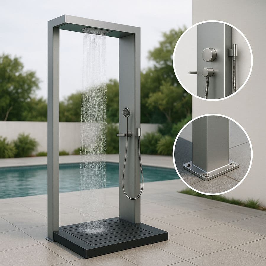 Douche Extérieure Aluminium Acier Inoxydable Argenté 220 cm