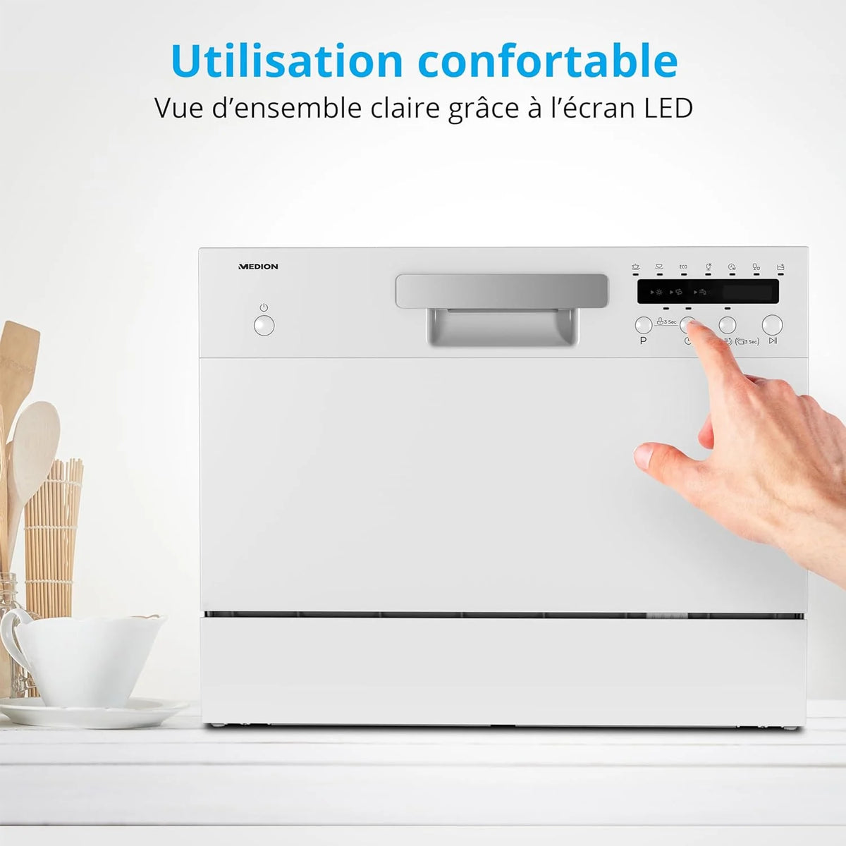 MEDION Lave-vaisselle de table DWT 60 (capacité 6 couverts, 7 programmes, affichage LED, 47dB, MD37496), blanc