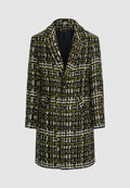 Manteau en tweed de laine noir, vert, beige et blanc