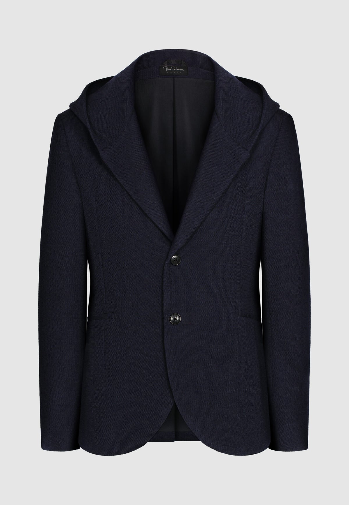 Veste à capuche bleu marine en laine et coton