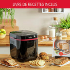 Moulinex Pain Plaisir Machine à pain, 1 Kg, 720W, 17 programmes, Programme sans gluten, Pain maison, Pizza, Départ différé 15 heures, 3 niveaux de dorage, OW220830 Noir