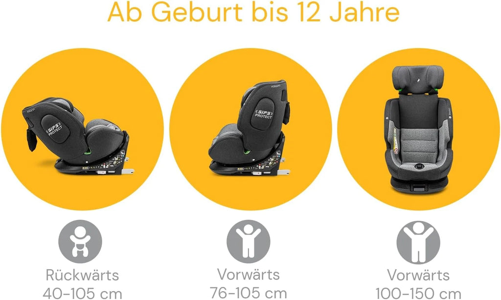 OSANN - Siège auto bébé/enfant One360 Rotatif 360° Isofix - 40-150 cm - 0 à 12 ans - Groupe 1/2/3 - Gris, Hauteurs 14 positions, Dos/Face à la route, Supports magnétiques pour sangles d'épaules