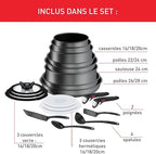 Tefal Ingenio Batterie de cuisine 20 p, Poêles, Casseroles, Induction, Revêtement antiadhésif résistant, Empilable, Compatible lave-vaisselle, Fabriqué en France, Daily Chef On L7619402