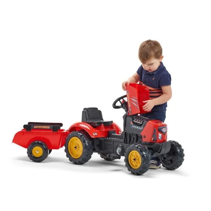 Tractor De Pedal Supercharger Rojo - Capó De Apertura Y Remolque Falk
