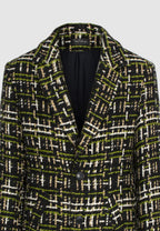 Manteau en tweed de laine noir, vert, beige et blanc
