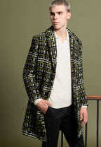 Manteau en tweed de laine noir, vert, beige et blanc