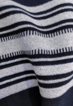Blouson zippé en laine et cachemire bleu marine à rayures