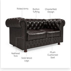 Nismaaya Camryn Traditional Chesterfield 2 Seater Sofas Dark Brown
