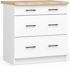 BDW Armoire de Cuisine OLIWIA S80 - Meuble Cuisine - Buffet - Panneau Stratifié 16 mm - Placage ABS - Design Moderne - Durable et Résistant à l'usure - Facile à Assembler - 3 Tiroirs - 80 cm - Blanc