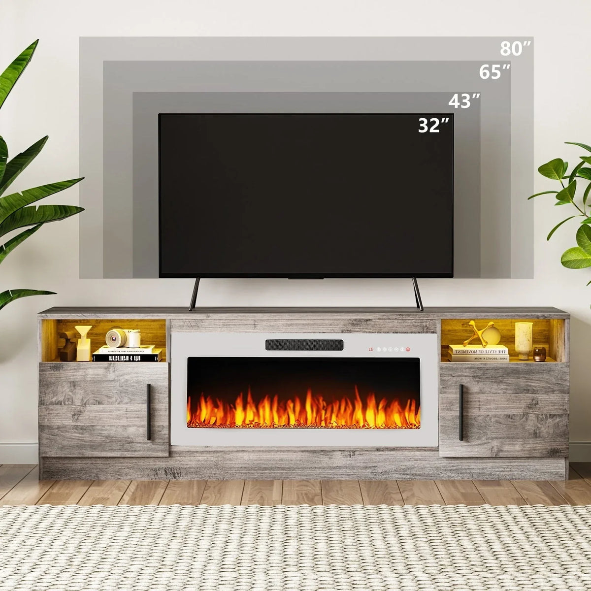 Bossin 70 Fireplace TV Stand with 36 Electric Fireplace, TV Stand for TVs Up to 80, 16 Colors LED Lights/Entertainment Center