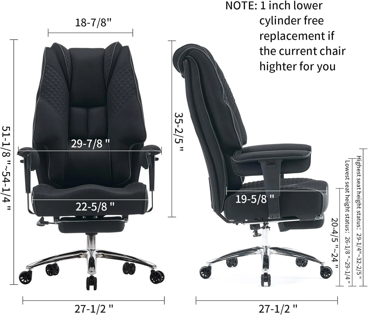 Silla de Oficina Alta y Ancha para 400 lbs, Silla Ejecutiva de Cuero con Respaldo Alto y Reposapiés, Silla Ergonómica con Soporte Lumbar para Aliviar el Dolor de Espalda Baja (Beige)