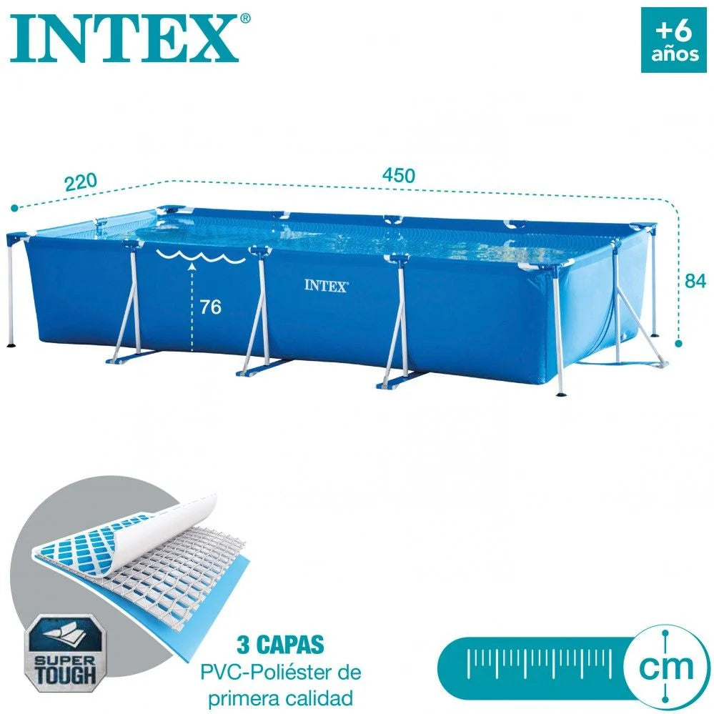 Piscina Desmontable Tubular Rectangular Pvc 450x220x84 Cm Azul Intex Con Depuradora