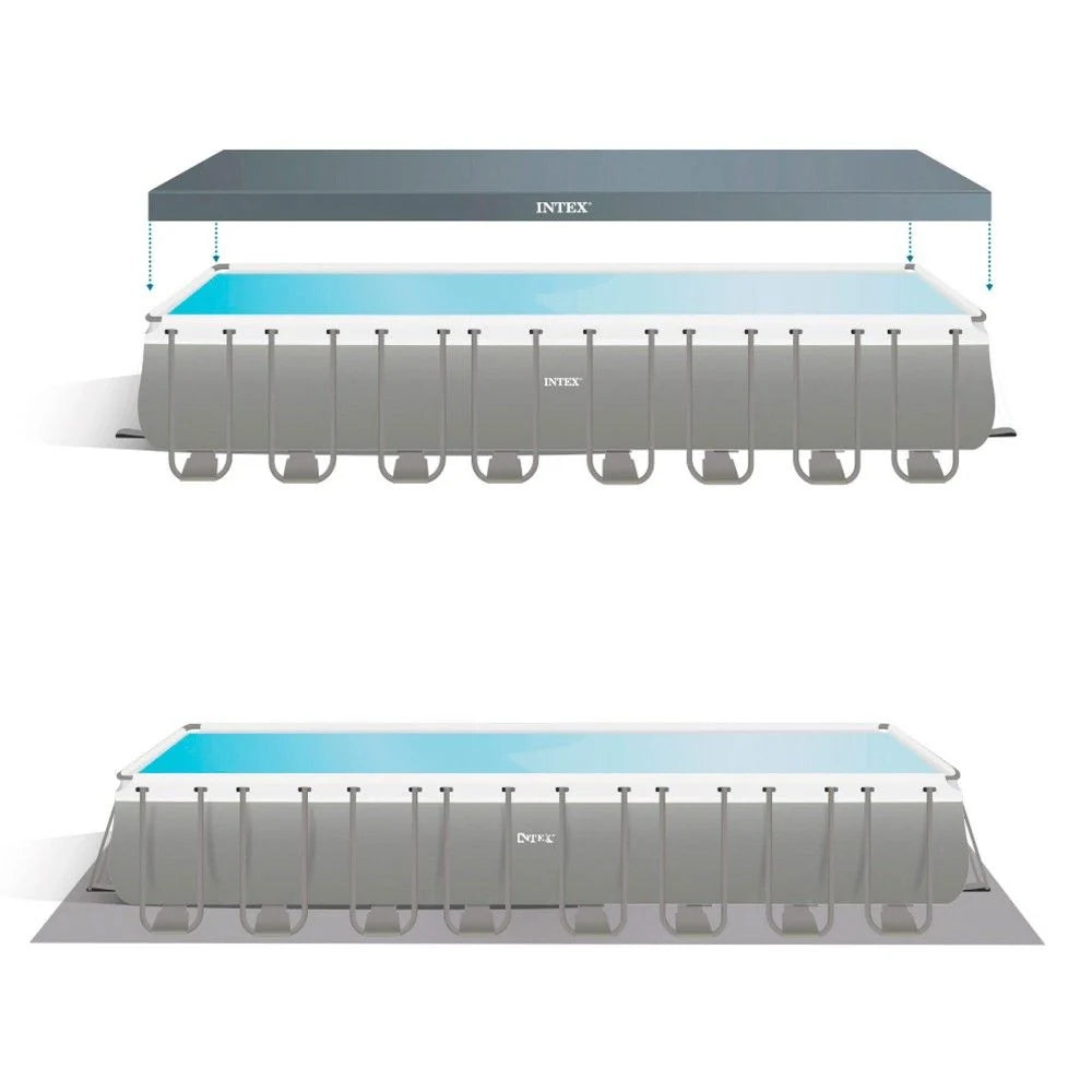 Piscina Desmontable Tubular Rectangular Pvc 975x488x132 Cm Gris Oscuro Intex Con Depuradora
