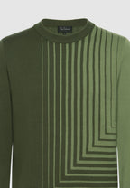 Pull jacquard en laine motif géométrique vert