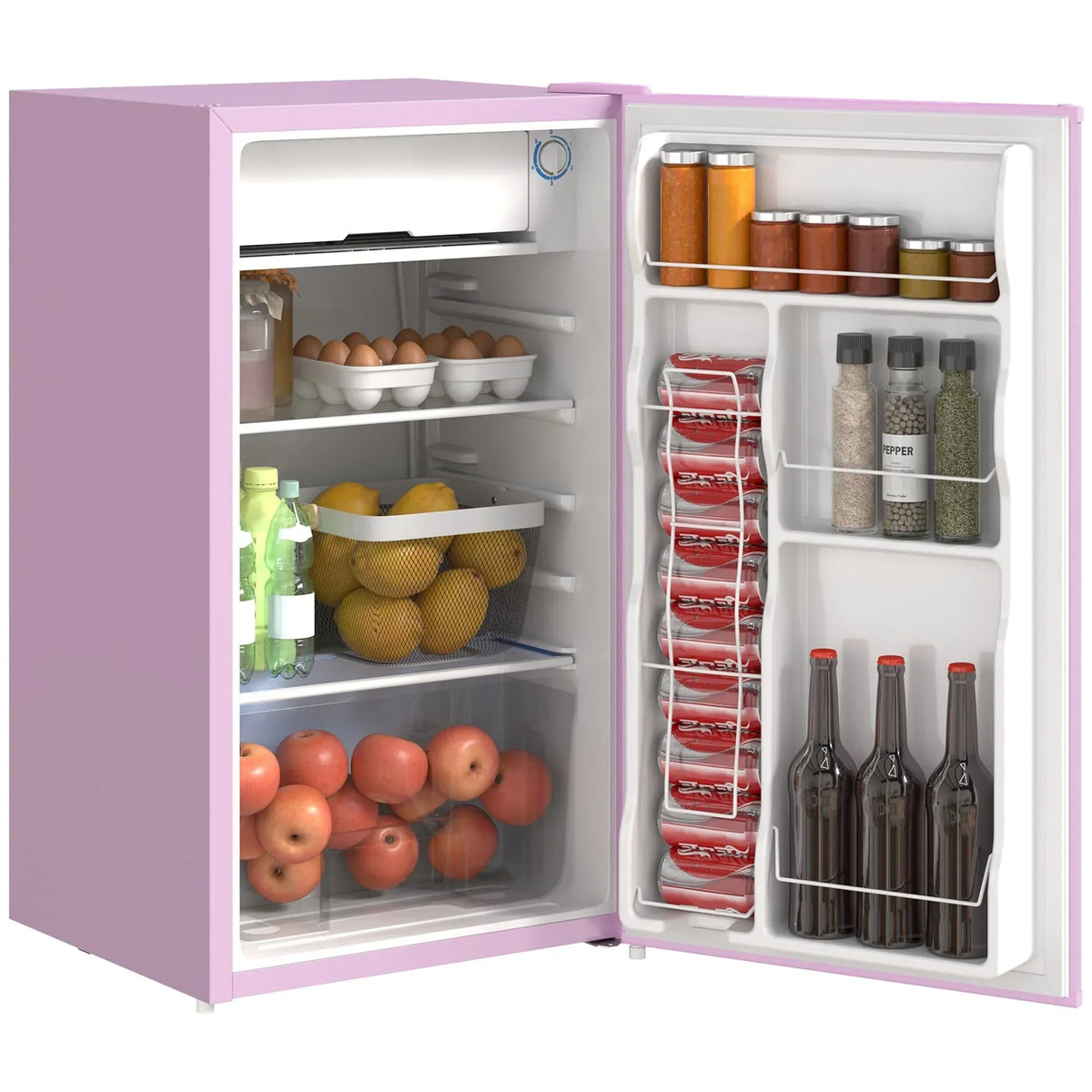 HOMCOM 3.2 Cu.Ft Mini Fridge with Freezer, Single Door Compact Refrigerator with Adjustable Thermostat for Bedroom