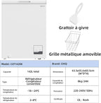 Congélateur coffre CHiQ 142L, 63,5 x 55,6 x 83,5cm, Congélateur Inverter, Affichage de la température extérieure, Mode de congélation rapide -32℃, Grille métallique,Faible bruit