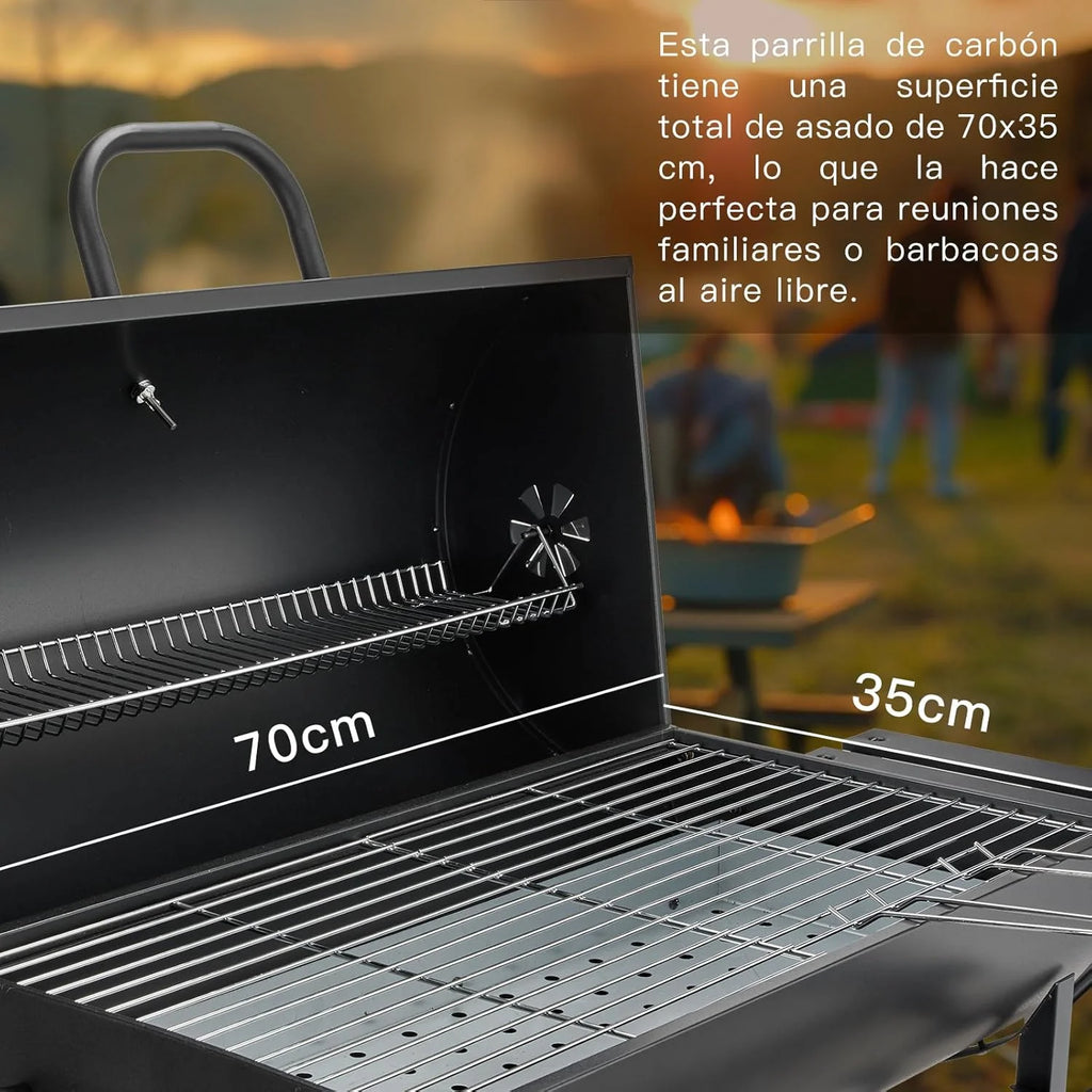 TEENO Barbecue Charbon de Bois,avec Grille de Cuisson XXL,Gants Anti-BrûLures, ThermomèTre,Tiroir à Cendres, éVent RéGlable,Grand Barbecue au Charbon de Bois (Basic)