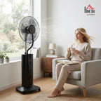 HOMCOM Ventilateur brumisateur 100 W à ionisation négative, ventilateur sur pied 130 cm, oscillation à 120°, 3 vitesses, 3 modes, réservoir d'eau 1,5 L, télécommande, minuterie 9h, roulettes, noir