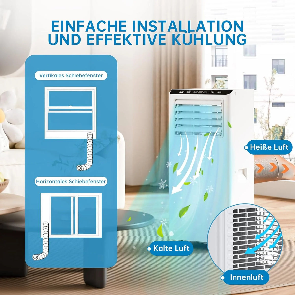 Climatiseur Mobile 7000 BTU, Mobile Klimageräte Avec Tuyau d’évacuation, Climatiseur Mobile Silencieux