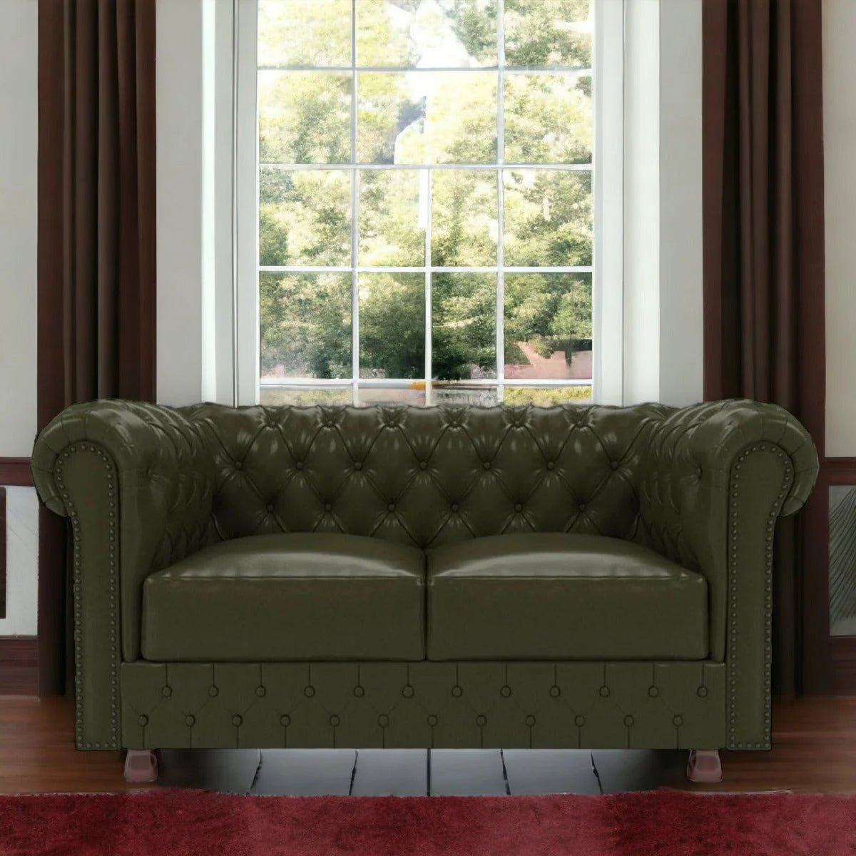 Nismaaya Base Traditional Chesterfield 2 Seater Sofas Bottle Green