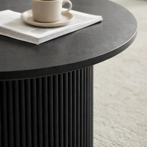 Table Basse Gigogne Ronde Ceramique Noir 60/80 cm