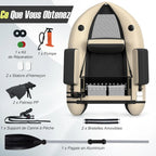 GYMAX Bateau Pêche Gonflable Portable, avec Pagaie, Règle à Poisson, Porte-Canne, Palmes, Pompe, Poches de Rangement, Tansport Pratique avec Bandoulières