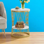 Weston Crafts White Marble Side Table with Metal Frame