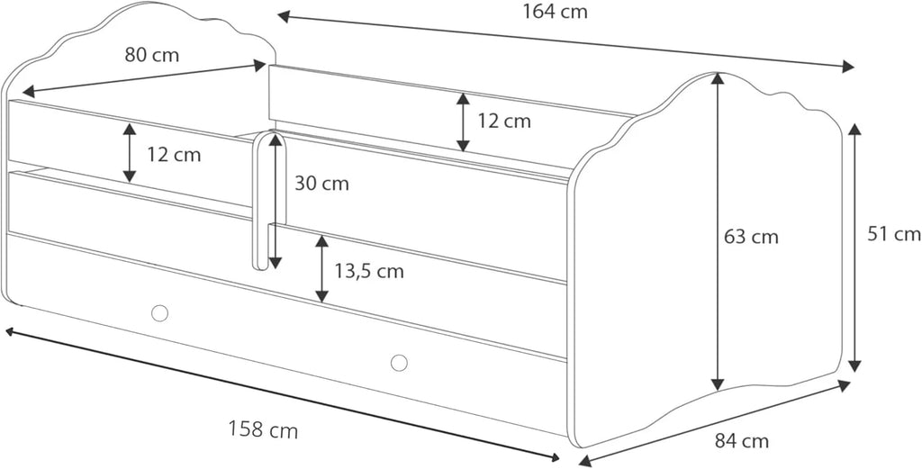 KOBI Lit Enfant FALA Blanc | avec Rangement é Tiroir | 160x80 cm | Lit Garcon Petite Fille Lits pour Enfants | avec Un Matelas et Un Cadre | Meuble la Chambre Bebe | Lit Simple avec Barriere