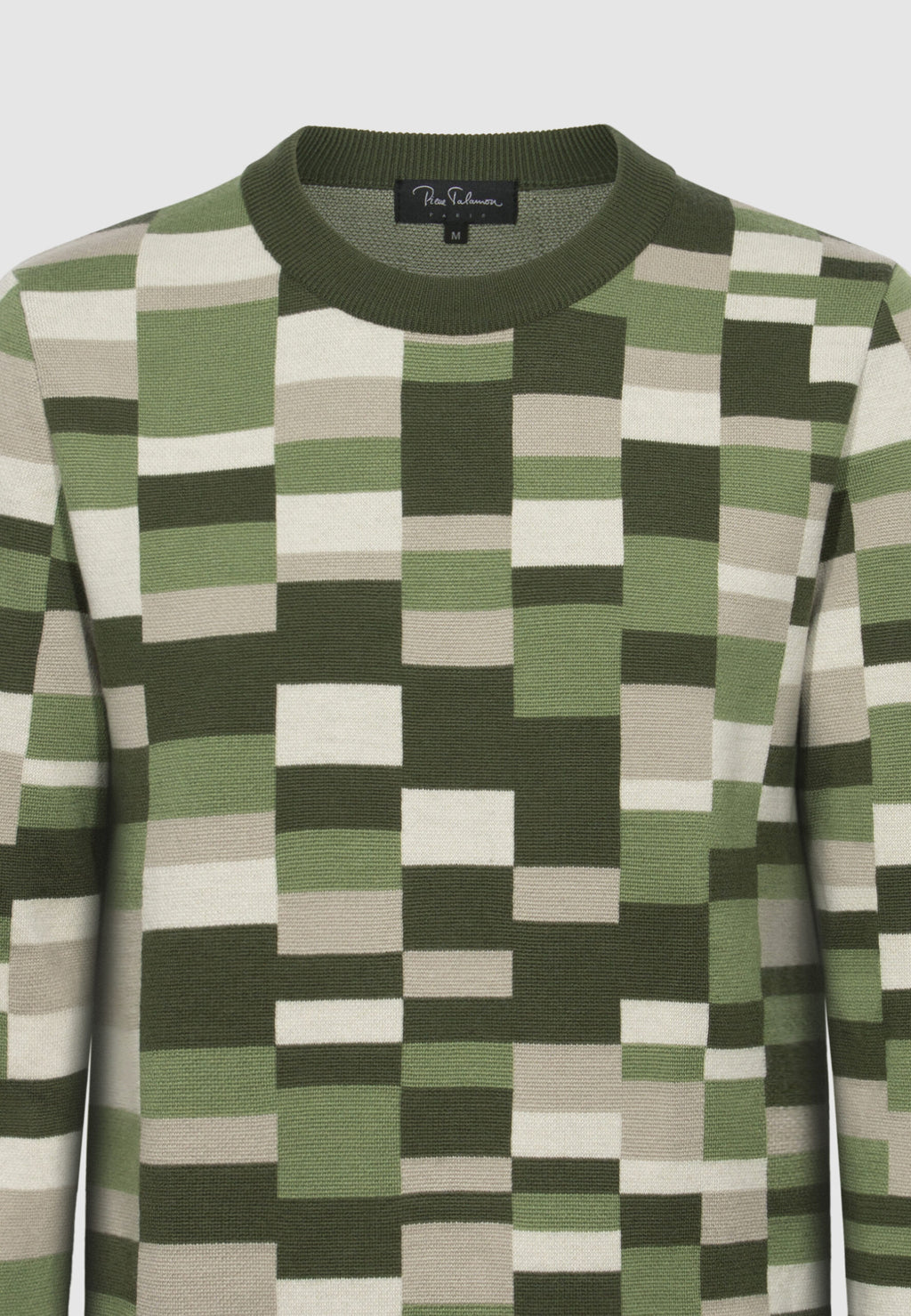 pull jacquard en laine mérinos à carreaux verts