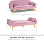 Don Descanso, Sofá Cama 3 plazas Reine, Tapizado en Tela, Sistema Apertura de Libro o Clic-clac, Medida sofá: 201x73x79 cm, Medida Cama: 201x99x42 cm, Incluye 2 Cojines, Gris Claro