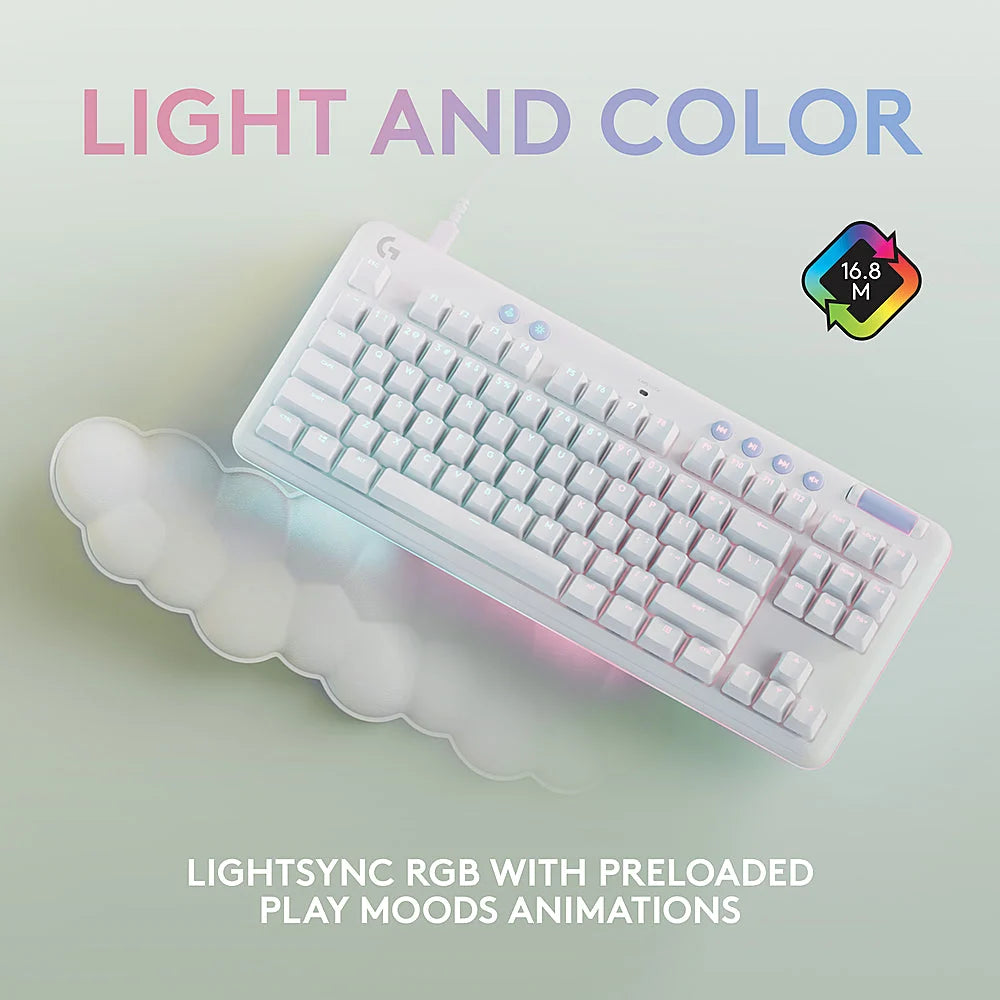 Logitech - G713 Colección Aurora TKL Teclado Mecánico para Juegos con Cable con Interruptores Lineales para PC/Mac con Reposamuñecas Incluido - Blanco Niebla
