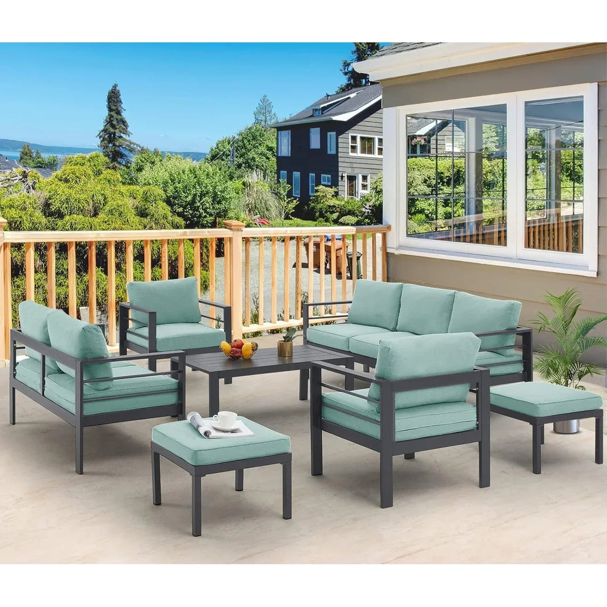 AECOJOY 7 Pieces Aluminum Patio Furniture Set Outdoor Conversation Set