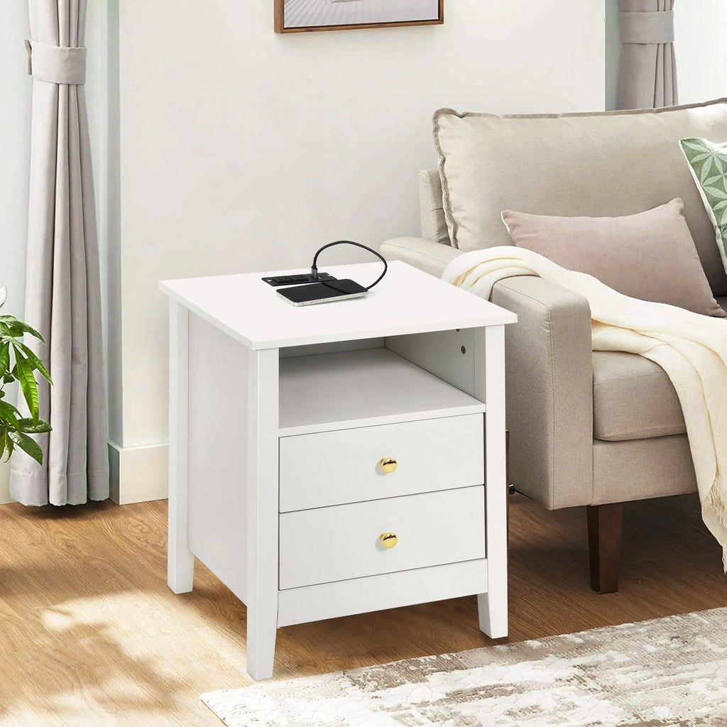 Nightstand Set of 2 with Charging Station End Side Table with 2 Drawers with USB Ports and Outlets Bedside Bed