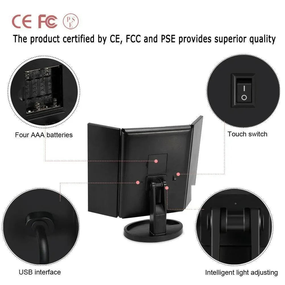Espejo de Maquillaje Iluminado Espejo de Tocador Inteligente con Luces, 10X de Magnificación, Ajustable, 22 Luces LED