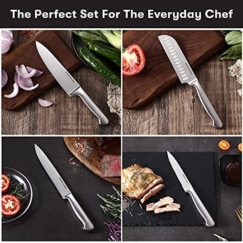 Juego de Cuchillos de Cocina Premium de 19 Piezas con Bloque de Madera | Cuchillería de Acero Inoxidable Alemán Master Maison con Afilador de Cuchillos y 8 Cuchillos para Bistec