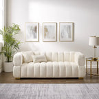 85" Modern Waffle Fabric Couch, Leisure Comfortable Sofa