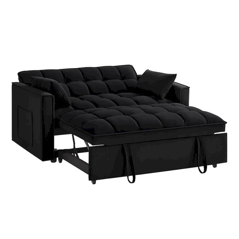 4 in1 Loveseat Sofa Bed with Armrests & Storage Pockets, Multi-Function Tufted Pull-out Sofa Bed with Adjustable Backrest