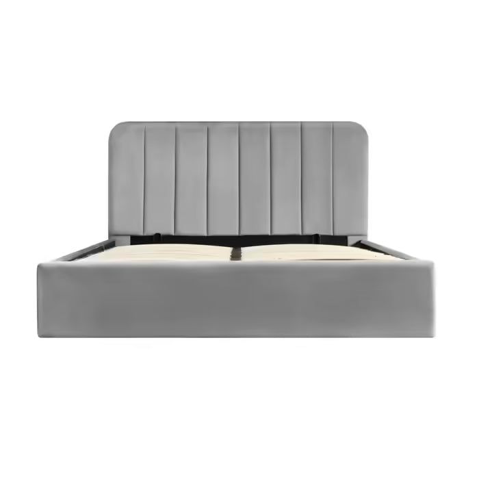 Lit coffre avec sommier relevable 140x190 cm ANNA en velours gris Lit