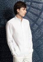 Chemise texturée à col tulipe en coton blanc
