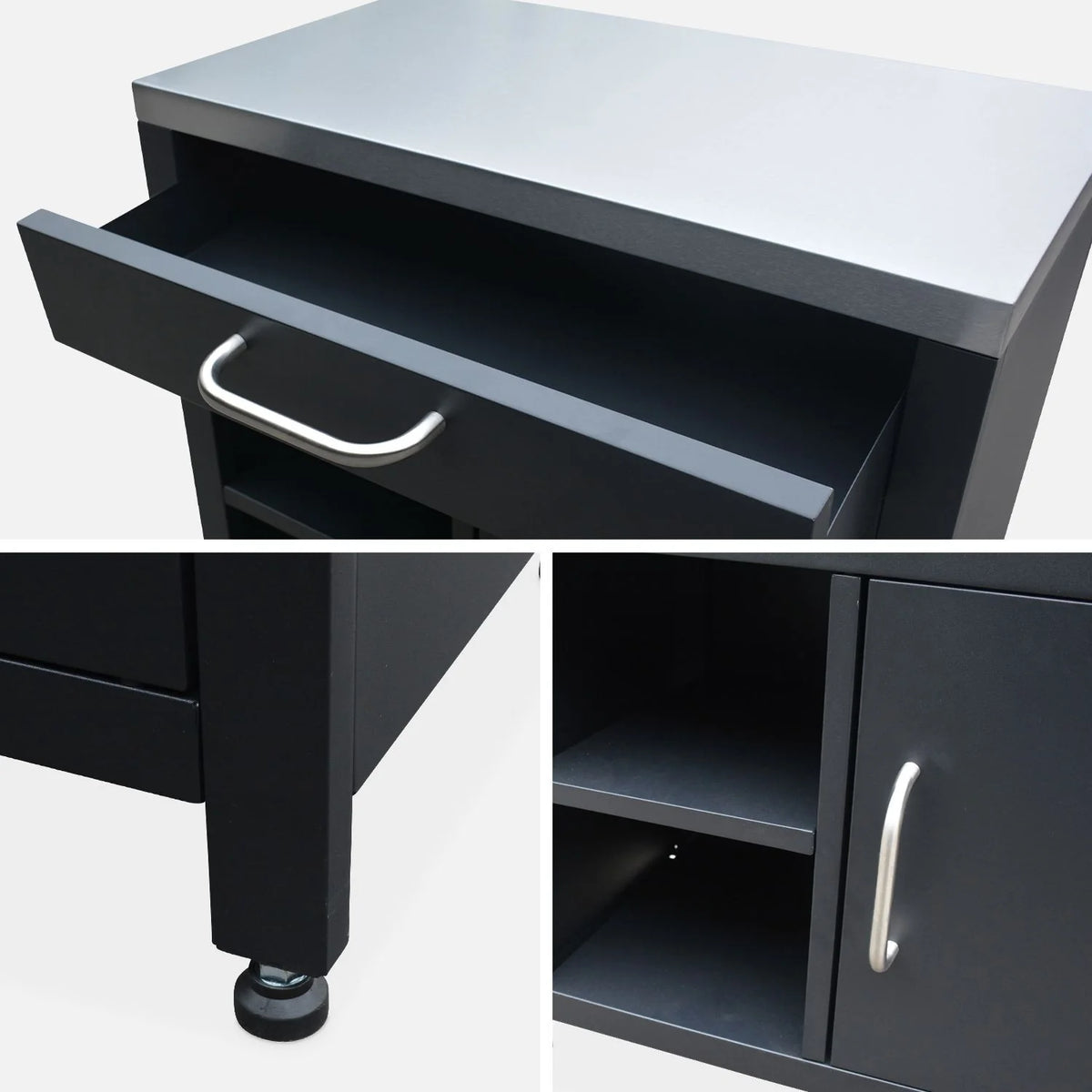 Cocina Exterior De Acero 1 Cajón Y 1 Puerta, 80cm, Negro