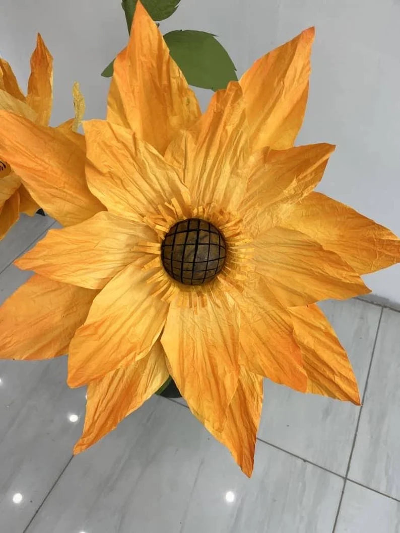 Girasol gigante de papel crepé, 80 cm, decoración para bodas